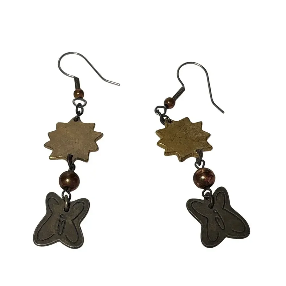 Artisan Spiral and Butterfly Drop Earrings 2”